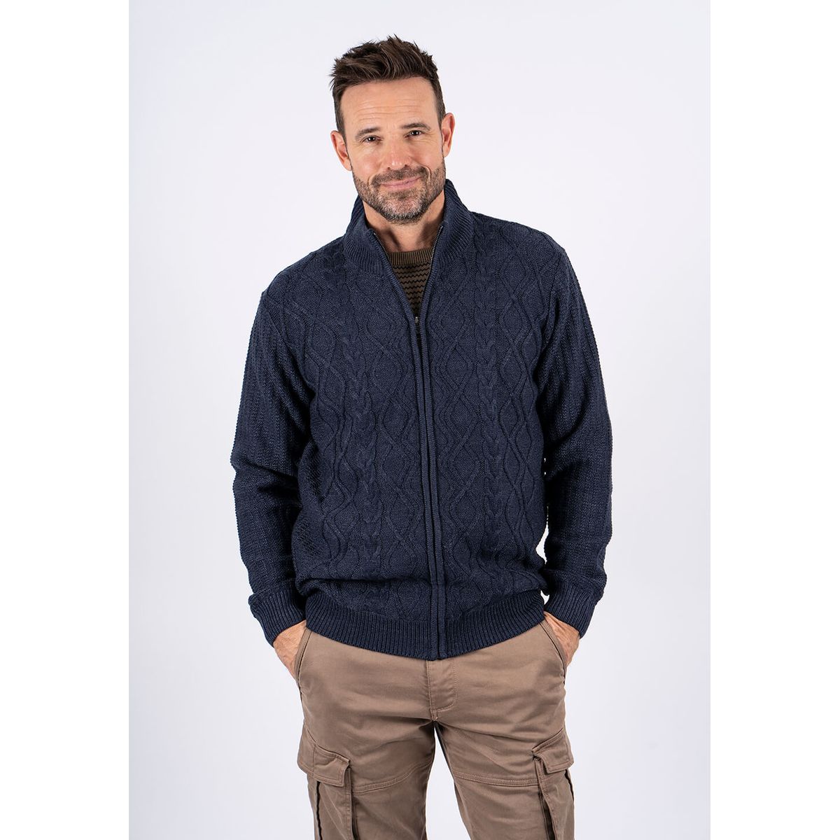 Pre End - Henry strik cardigan med foer i navy