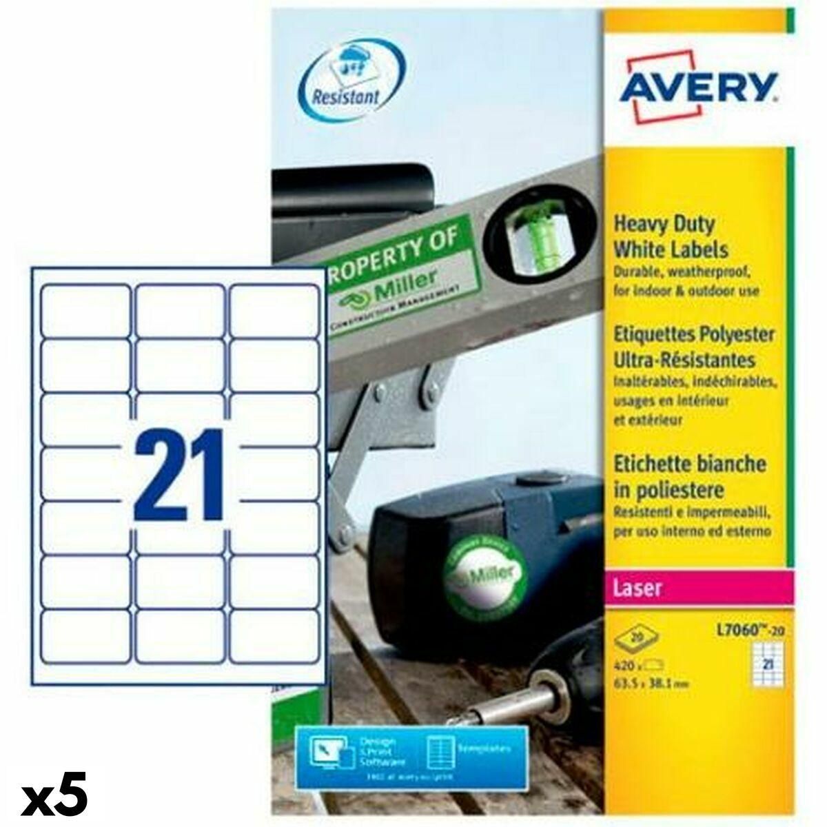 Printer labels Avery Hvid 20 Ark 63,5 x 38,1 mm (5 enheder)