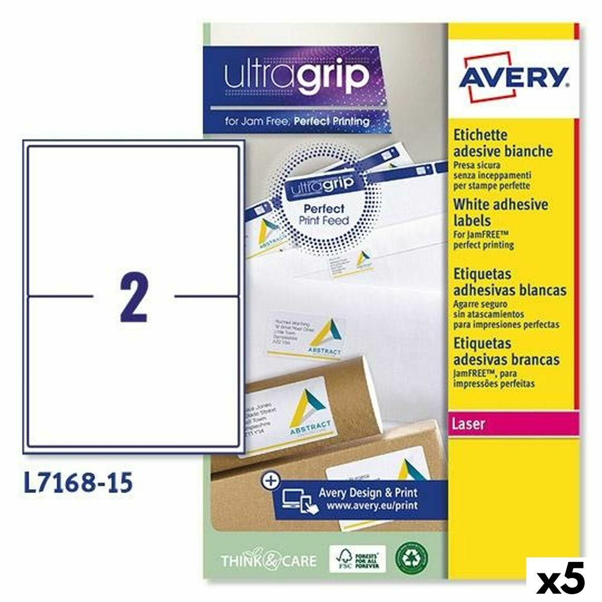 Printer labels Avery L7168 Hvid 15 Ark 199,6 x 143,5 mm (5 enheder)