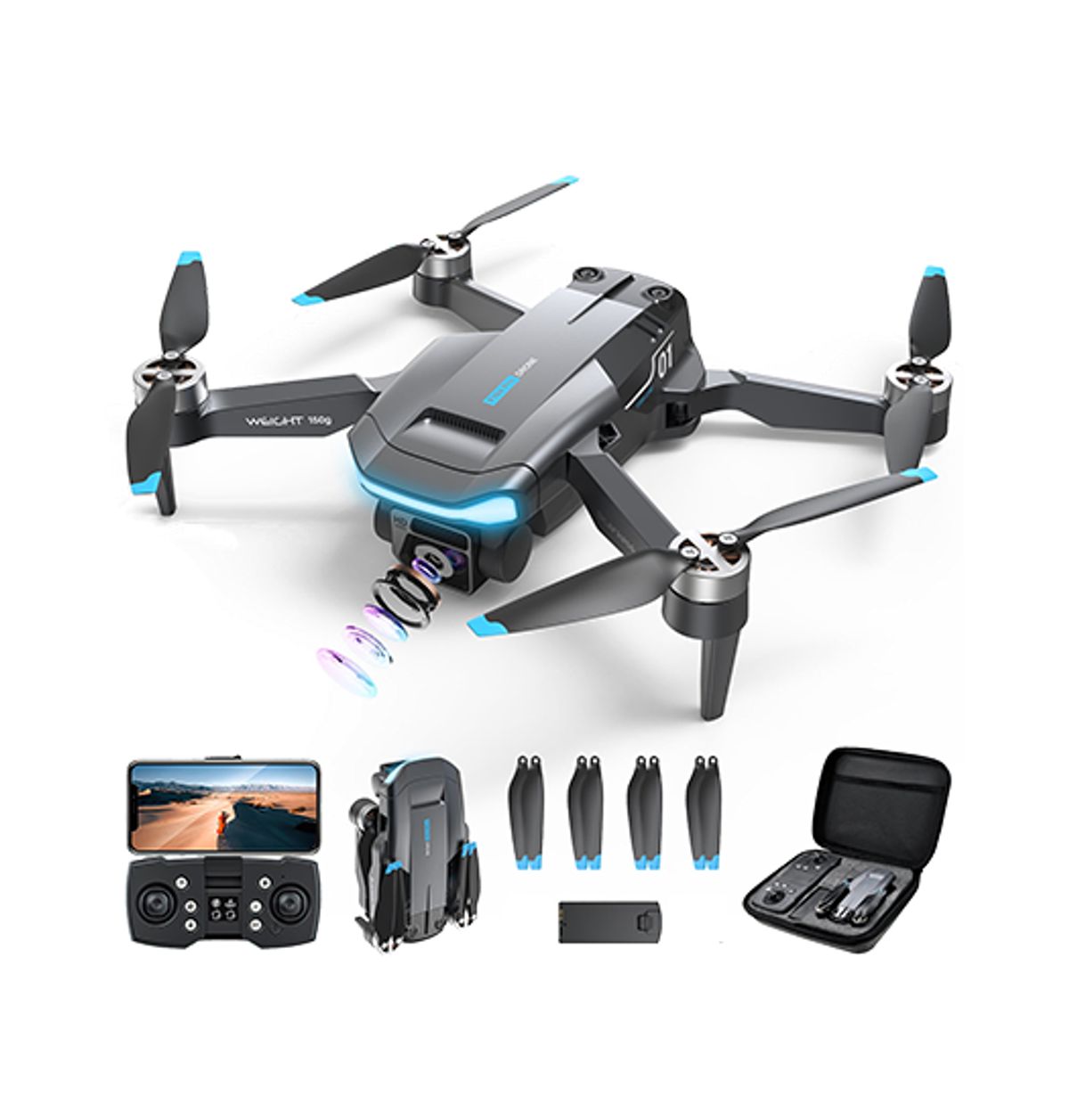 Professionel Drone - 4K Dual Kamera - Brushless - GPS - Sort