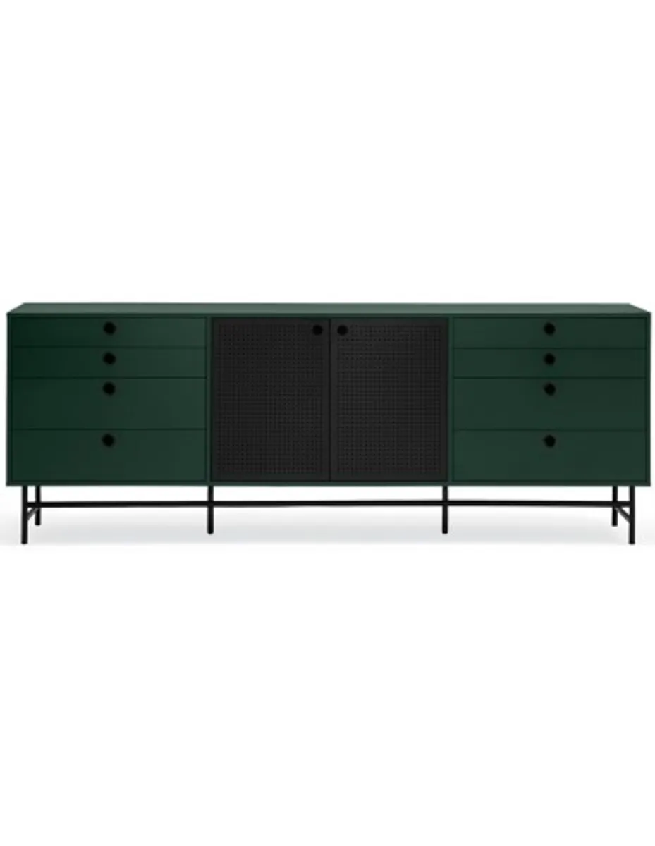 Punto sideboard i metal og mdf finér B212 cm - Sort/Mørkegrøn