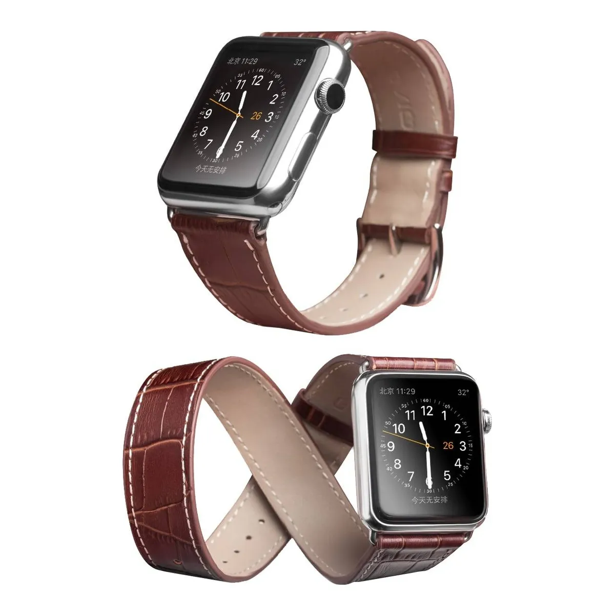 QIALINO - Apple Watch 45/44/42mm Series 7,6,5,4,3,2,1 - Ægte læder rem - Brun