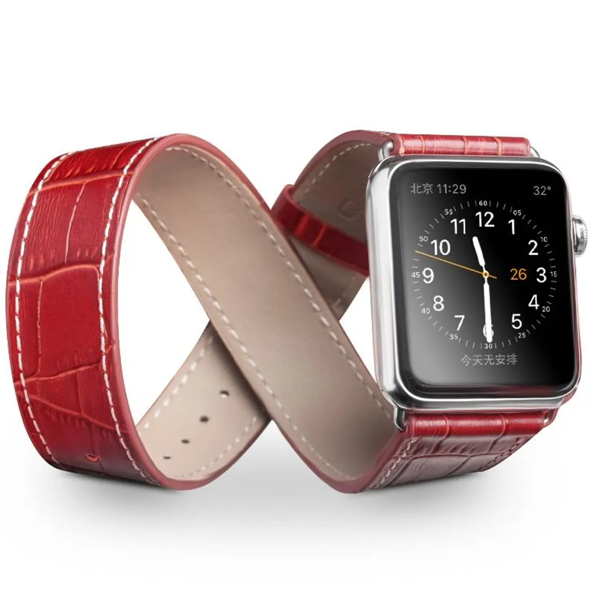 QIALINO Crocodile - Apple Watch 45/44/42mm Double Loop Series 7,6,5,4,3,2,1 - Ægte læder rem - Rød