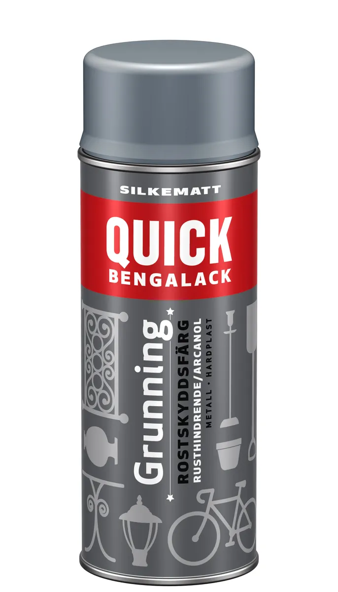 Quick Bengalack Metalgrunder Silkemat Spray, Grå - 400 ML - Grundmaling