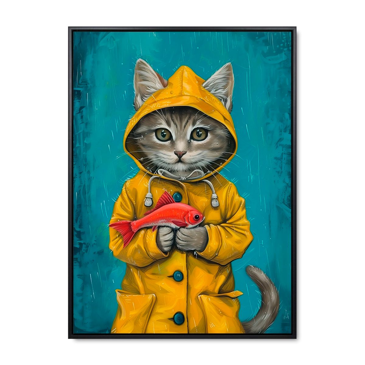 Raincoat Catitude - 90x120 cm. - Sort ramme