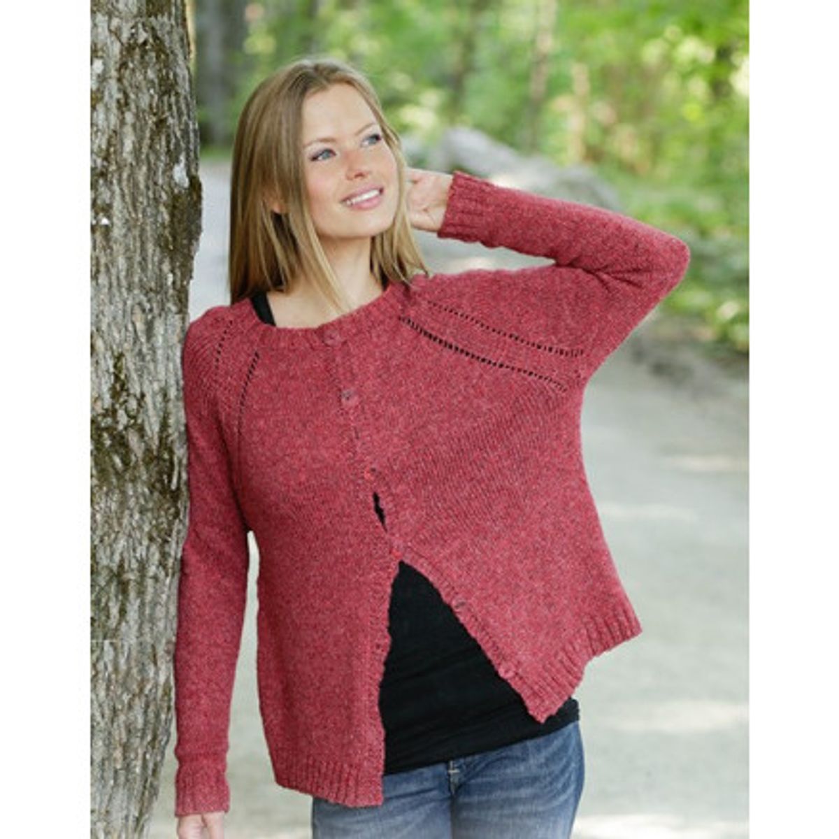 Raspberry Delight by DROPS Design - Jakke Strikkeopskift str. S - XXXL - Medium