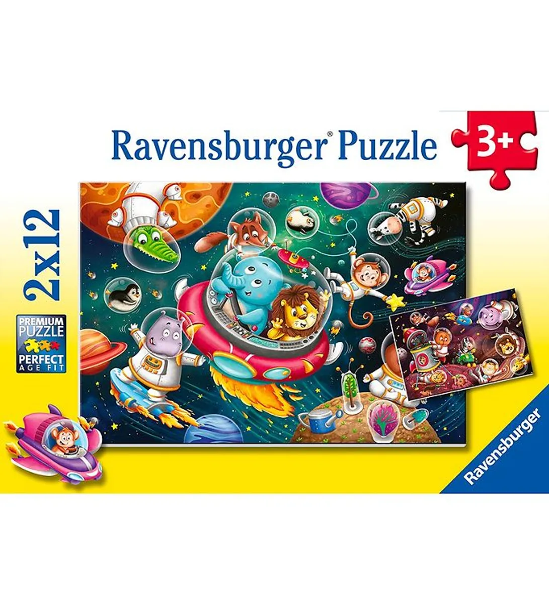 Ravensburger Puslespil - 2x12 Brikker - Animals In Space