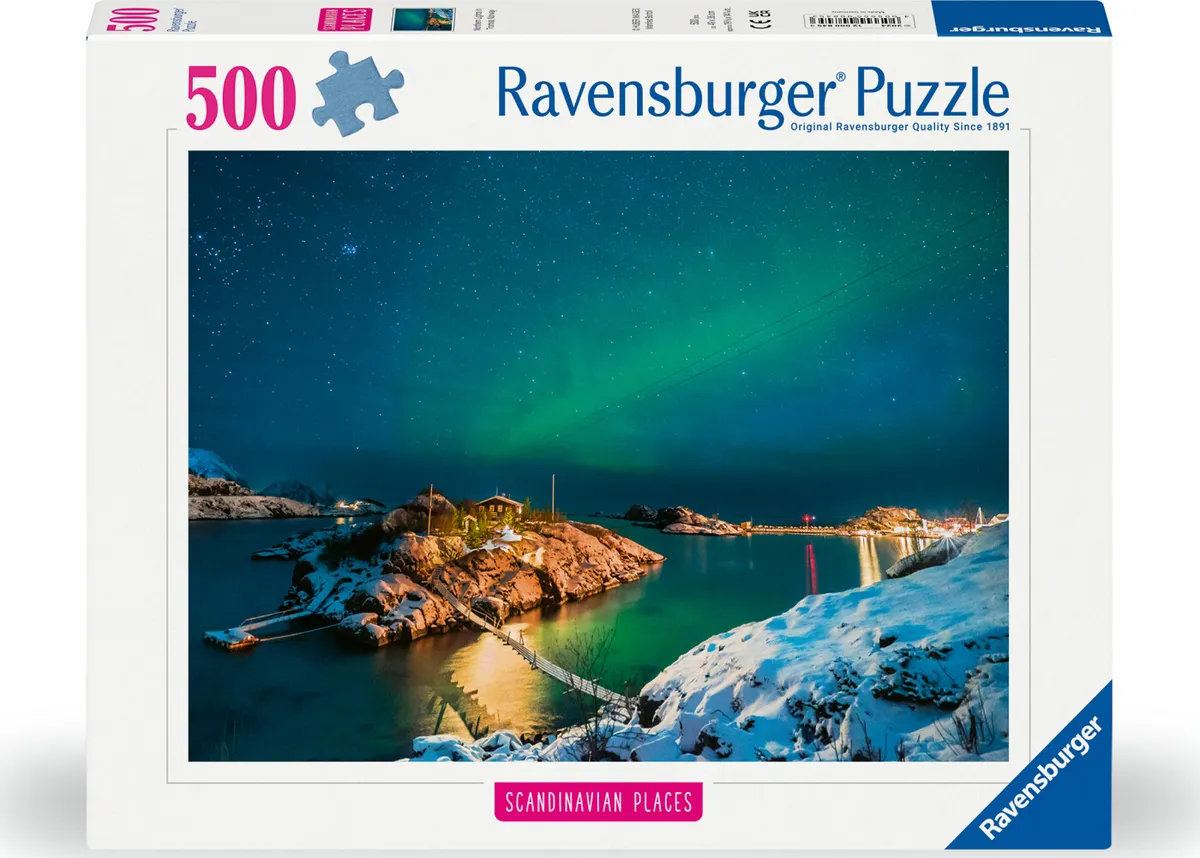 Ravensburger Puslespil - 500 Brikker - Northern Lights In Bergsfjord