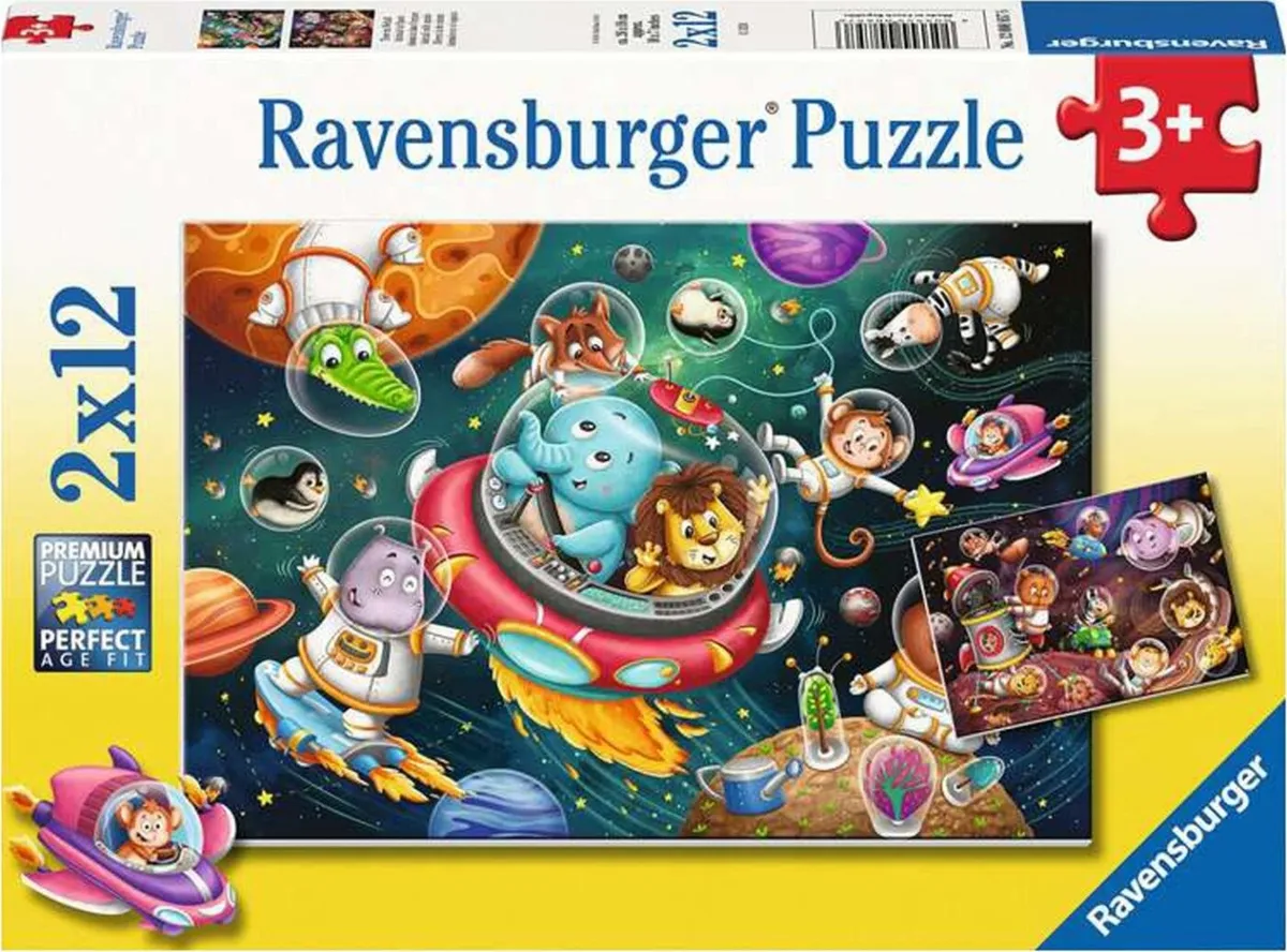 Ravensburger Puslespil - Dyr I Rummet - 2x12 Brikker