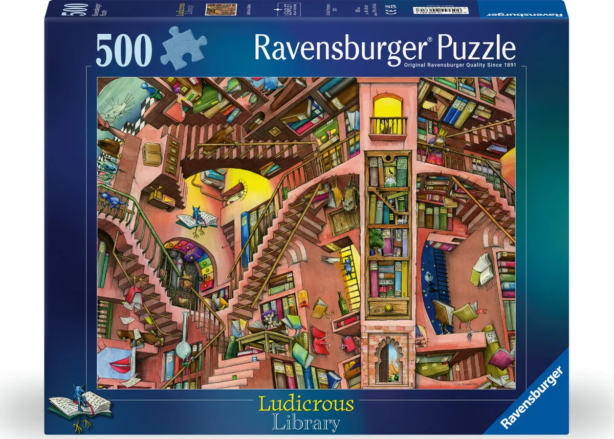 Ravensburger Puslespil - Ludicrous Library - 500 Brikker