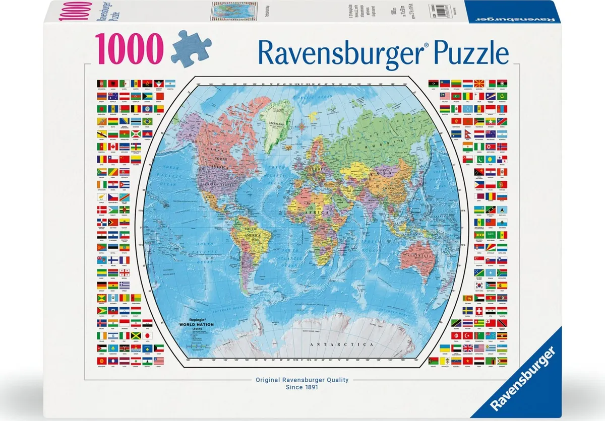 Ravensburger Puslespil - Political World Map - 1000 Brikker