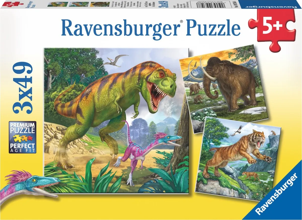 Ravensburger Puslespil - Urtidens Herskere - 3x49 Brikker