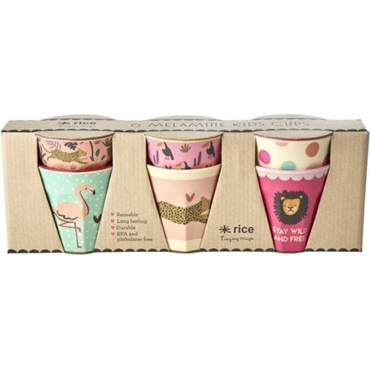 Rice - 6 Pcs Small Melamine Kids Cups Jungle Print Pink