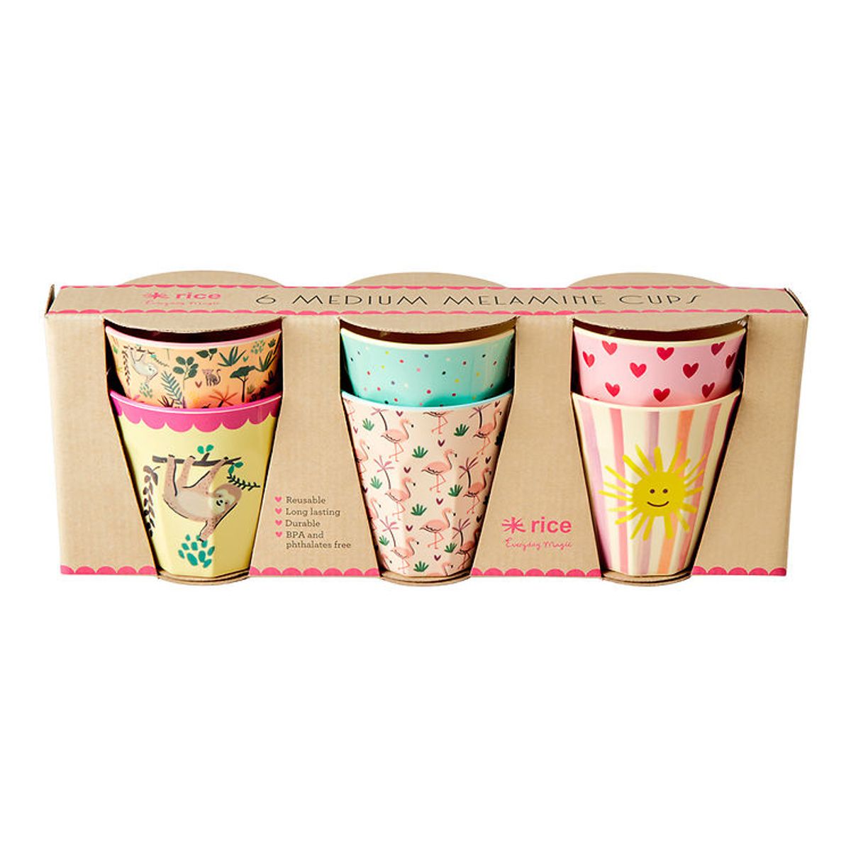 Rice Kopper - Melamin - 6 stk. - 160 ml - Pink/Funky Prints