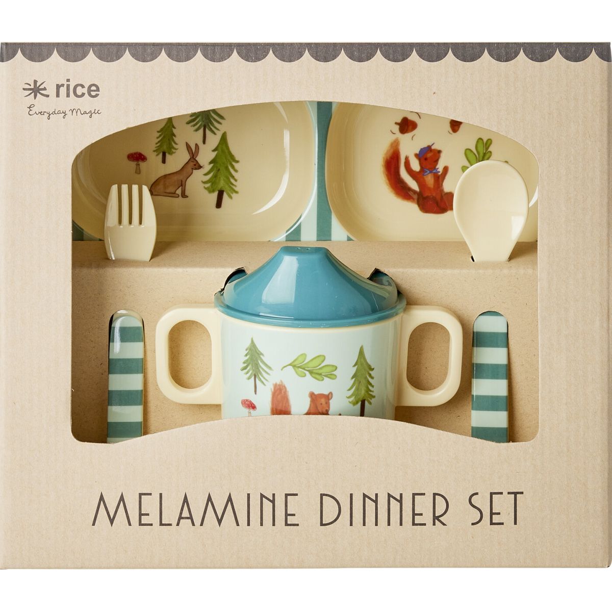 Rice - Melamine Baby Dinner Set - Blue Happy Forest Print - 4 Pcs