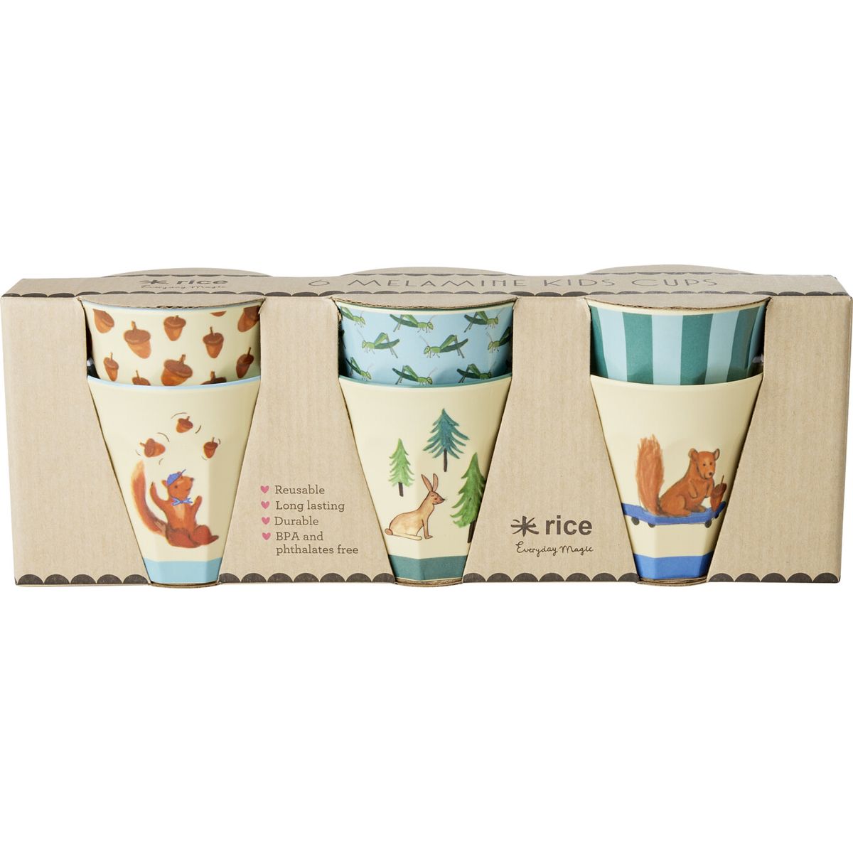 Rice - Melamine Cups With Happy Forest Prints - Blue - Small