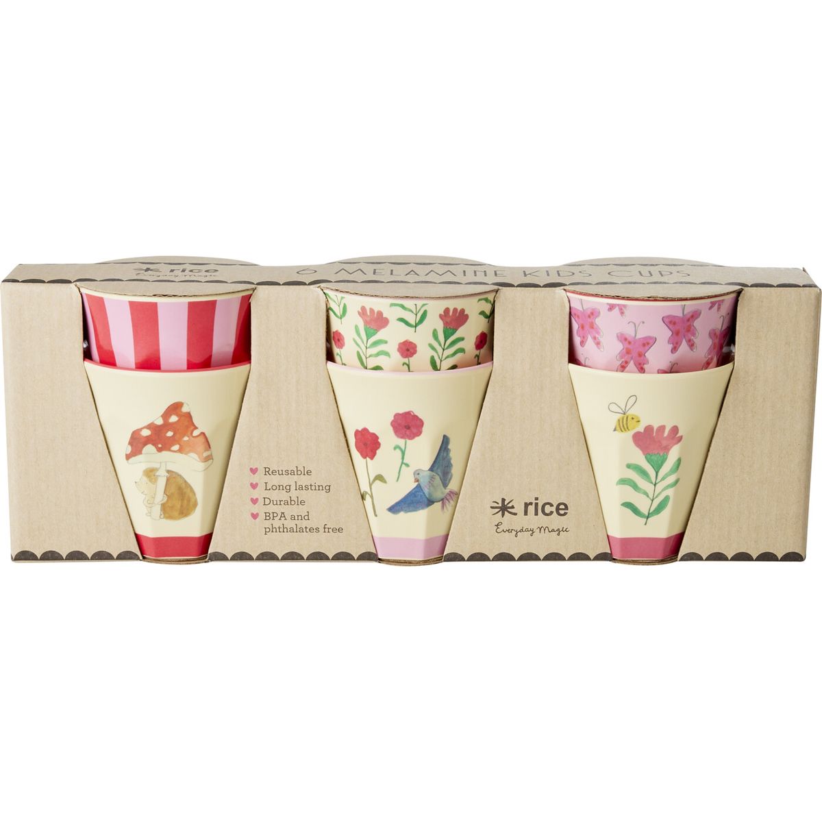 Rice - Melamine Cups With Happy Forest Prints - Pink - Small