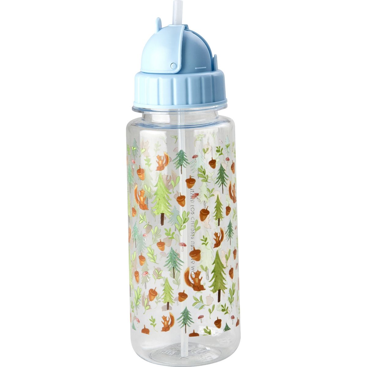 Rice - Plastic Kids Drinking Bottle With Happy Forest Print - Blue - 500 Ml