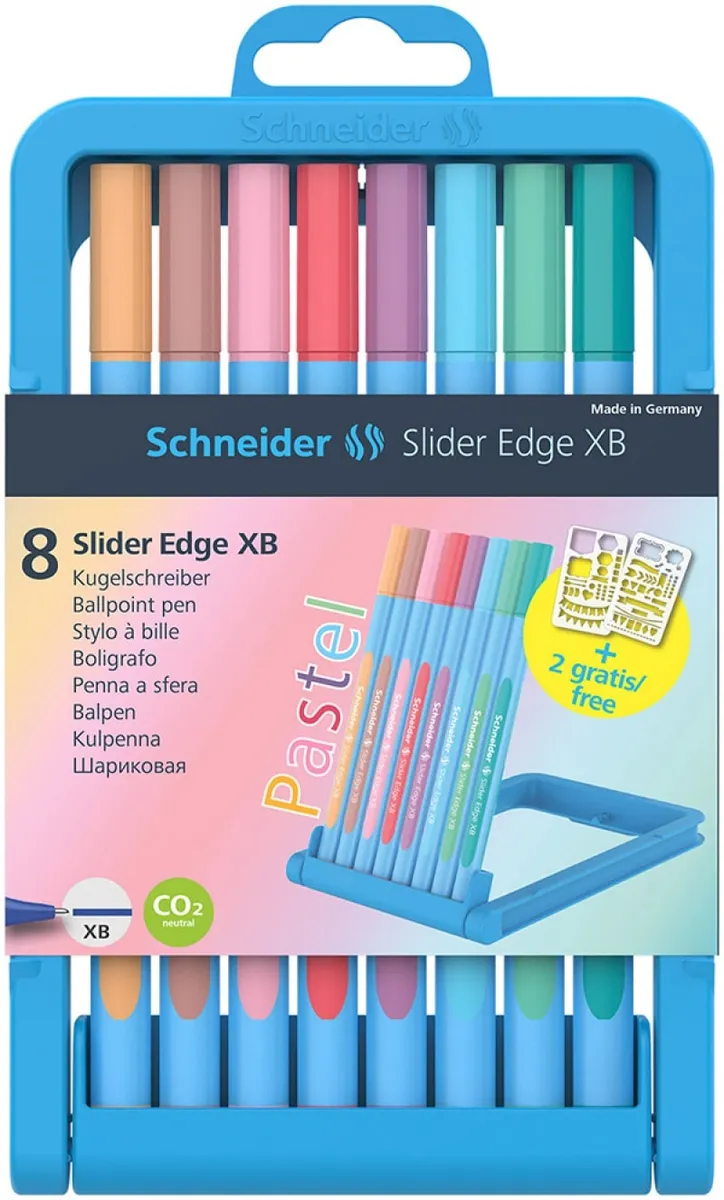 Rollerball pen sæt med etui SCHNEIDER Slider Edge Pastel, XB, 8 stk., farvemix.