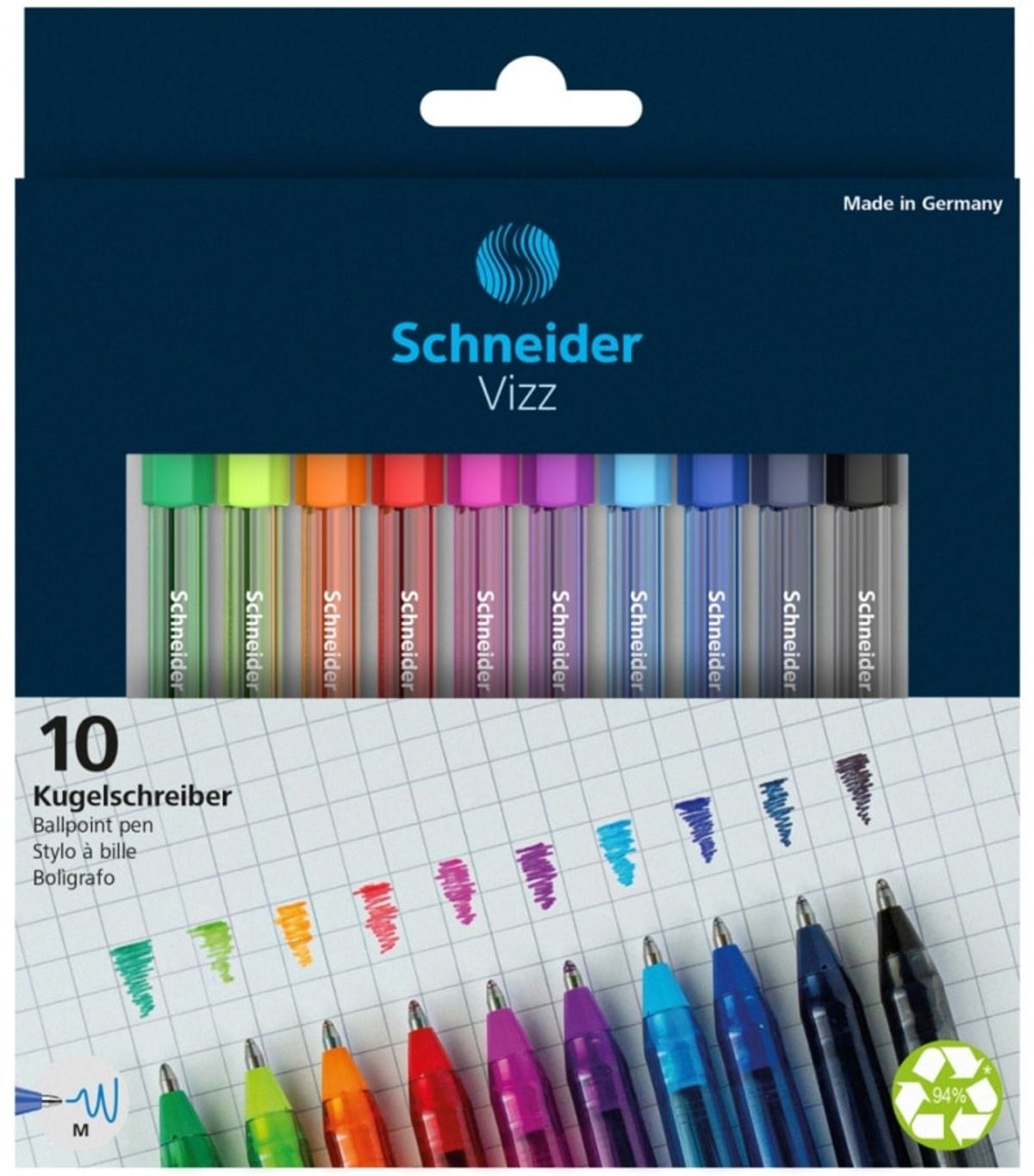 Rollerballpen SCHNEIDER VIZZ, M, 10 stk., med etui, farvemix 10 stk.