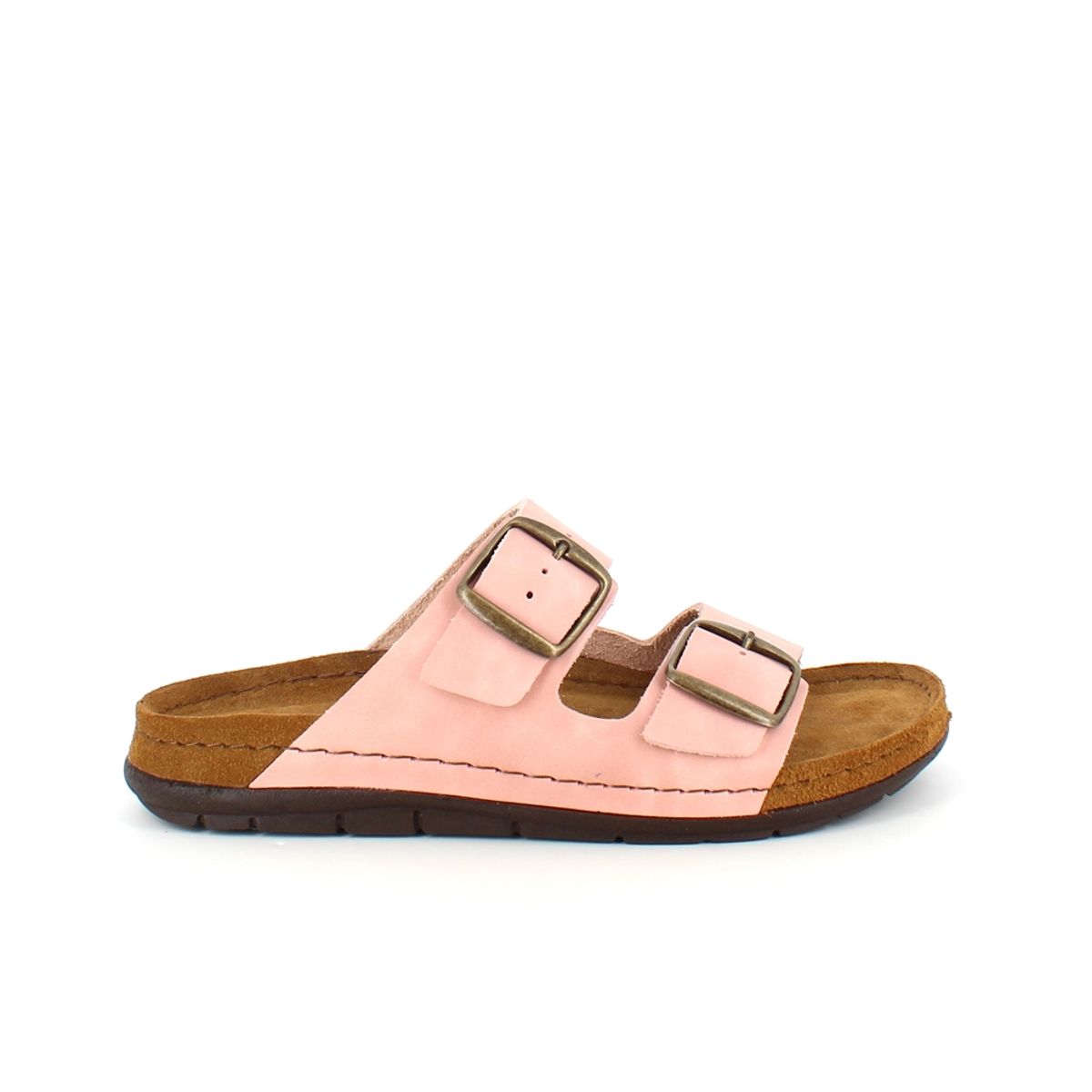 Rosa slip-in sandal i skind med brede remme - 37