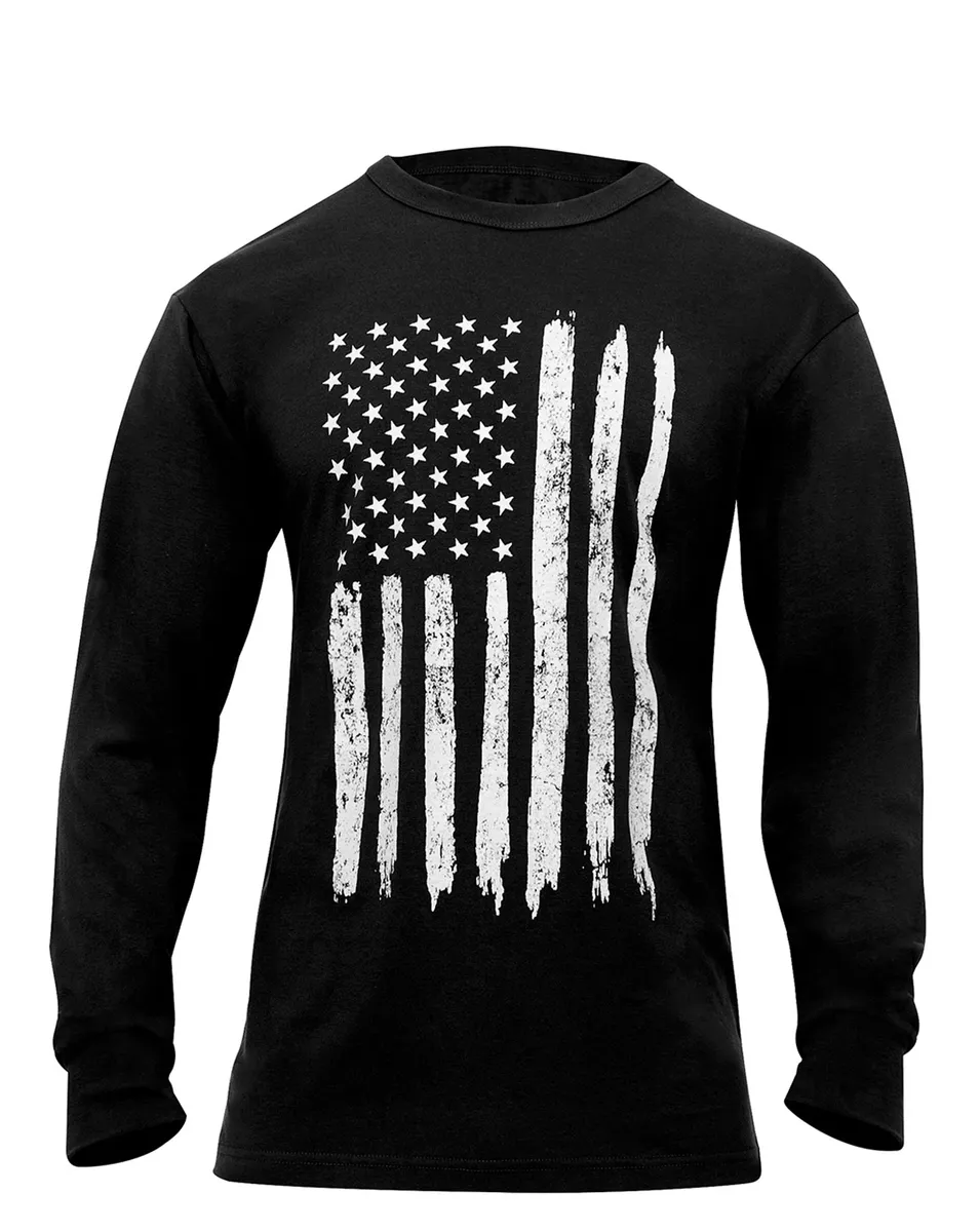 Rothco US Flag Langærmet T-Shirt Sort / Hvid