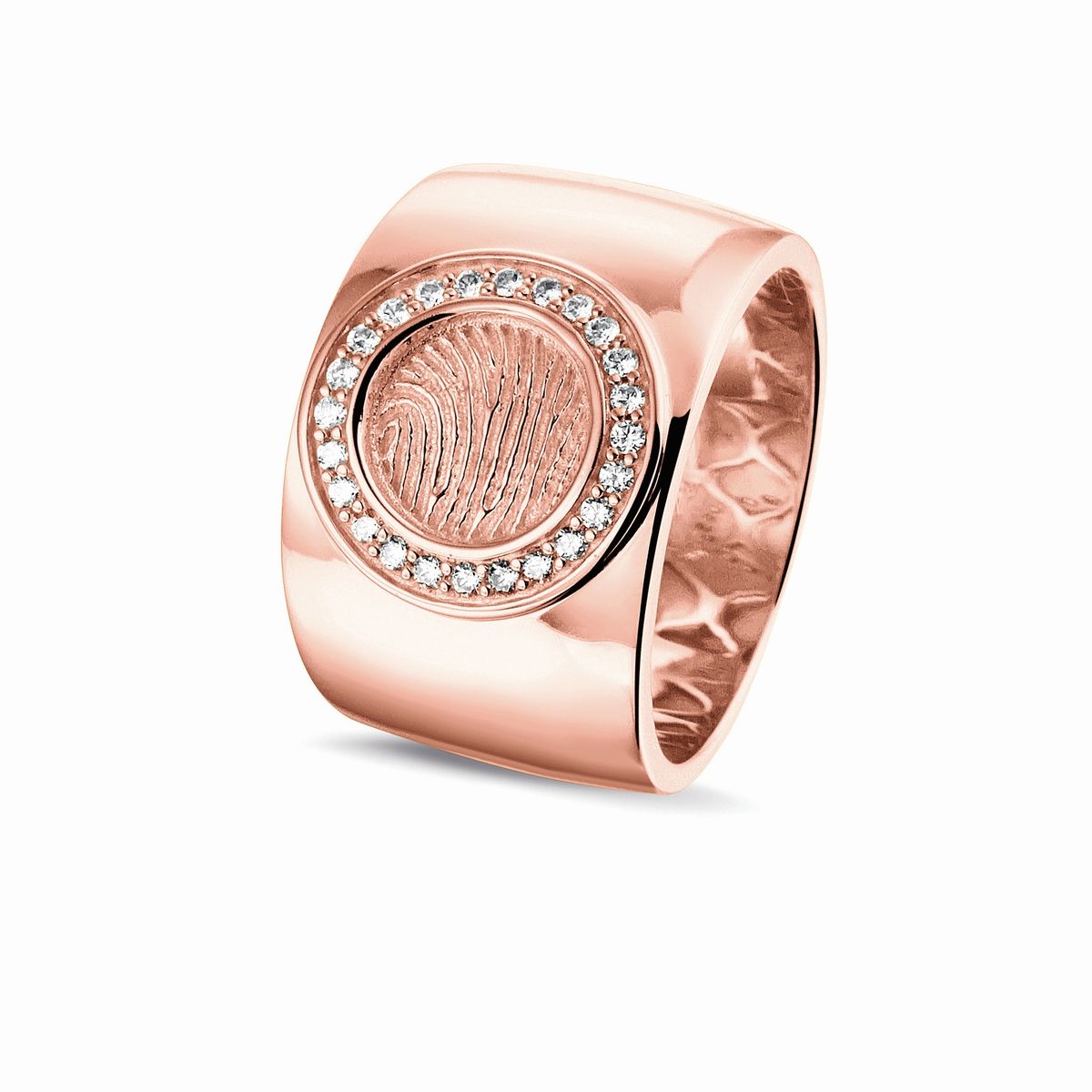 RR 007F - Ring med fingeraftryk, rosaguld med diamant eller zirkon