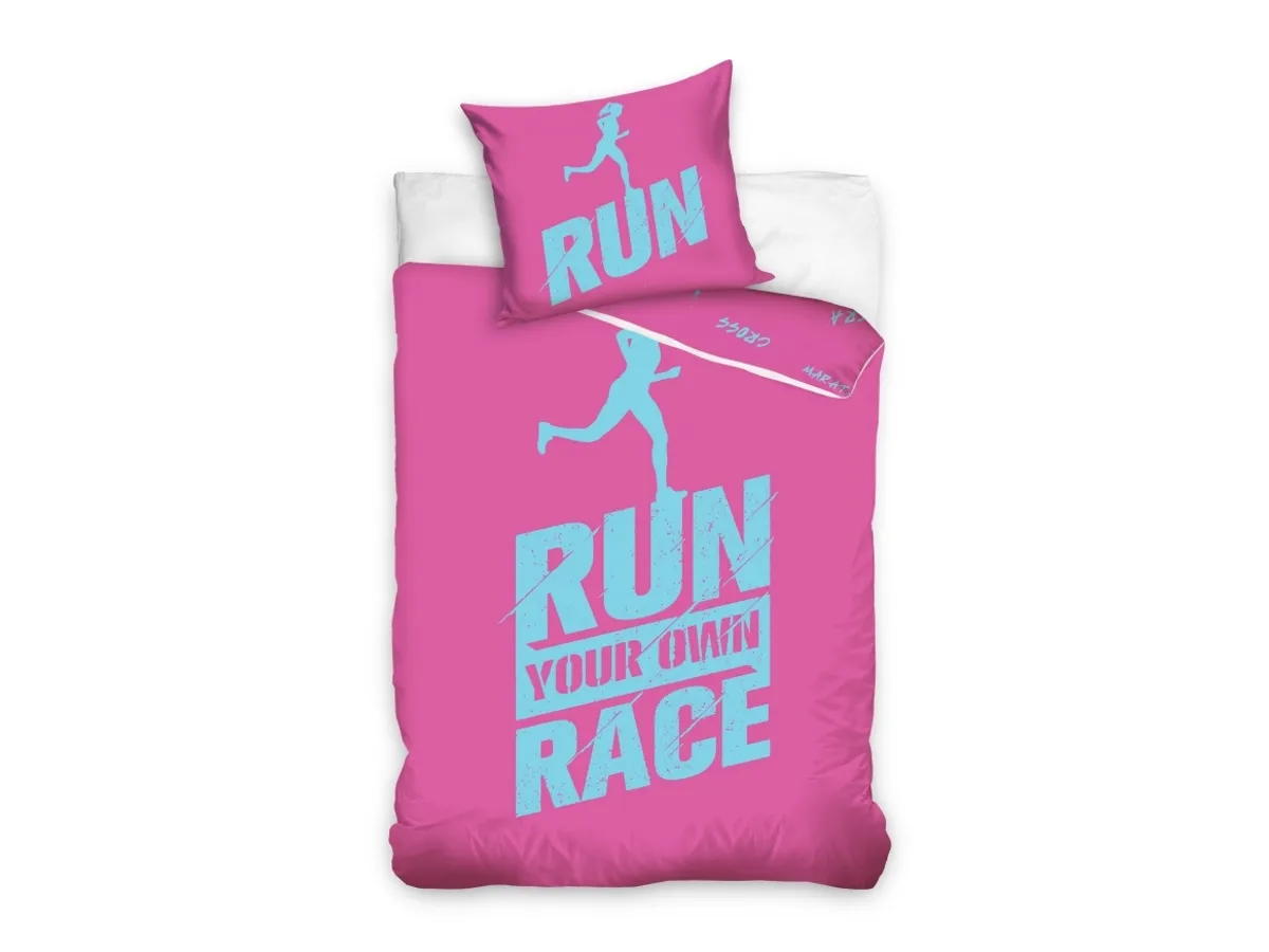 Run Your Own Race Pink Sengetøj 140 X 200, 100 Procent Bomuld