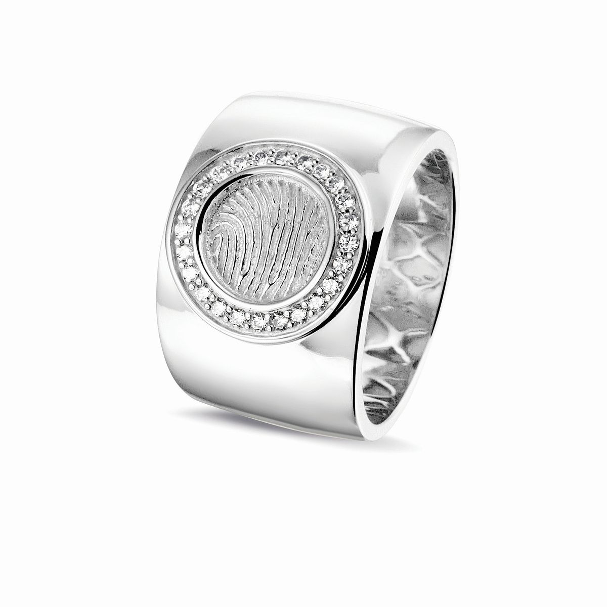 RW 007F - Ring med fingeraftryk, hvidguld med diamant eller zirkon