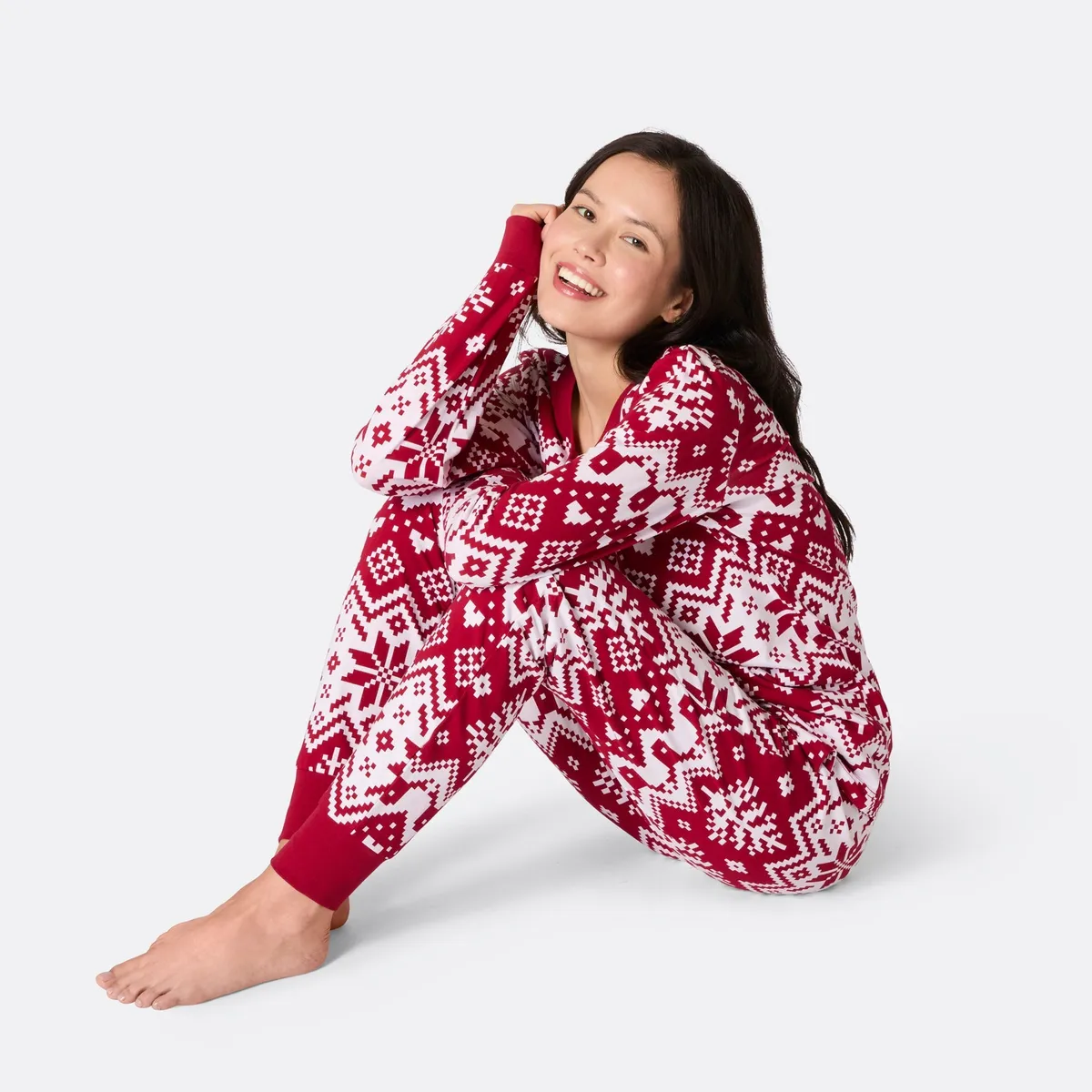 Rød Julestrik Julepyjamas Dame