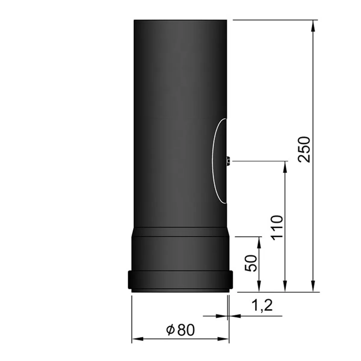 Røgrør med Dør Ø80mm - 250 mm