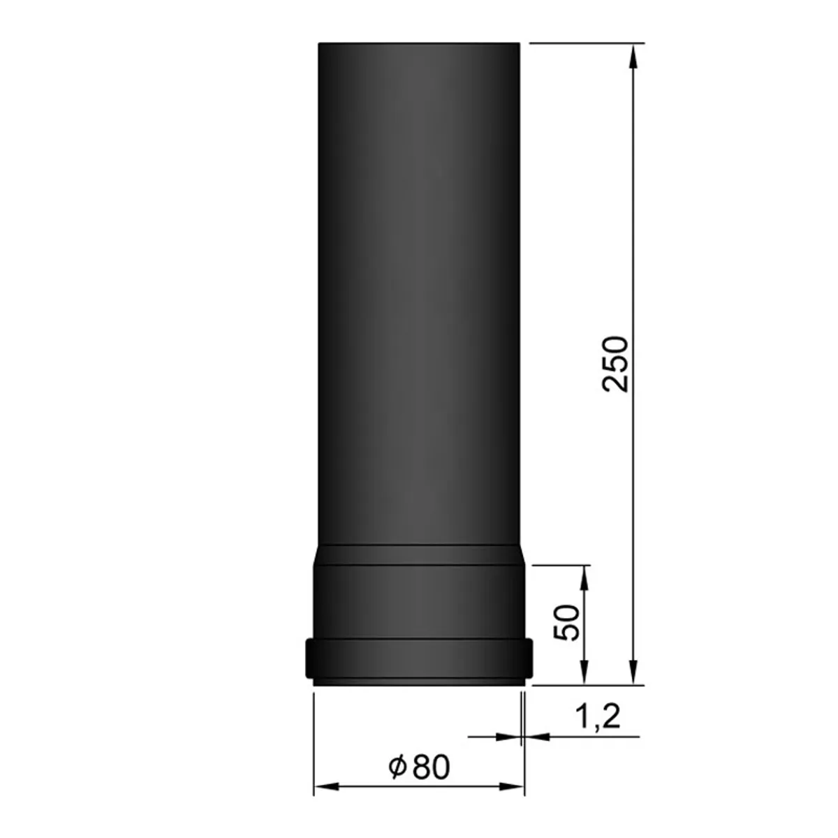 Røgrør Ø80 mm - 250 mm