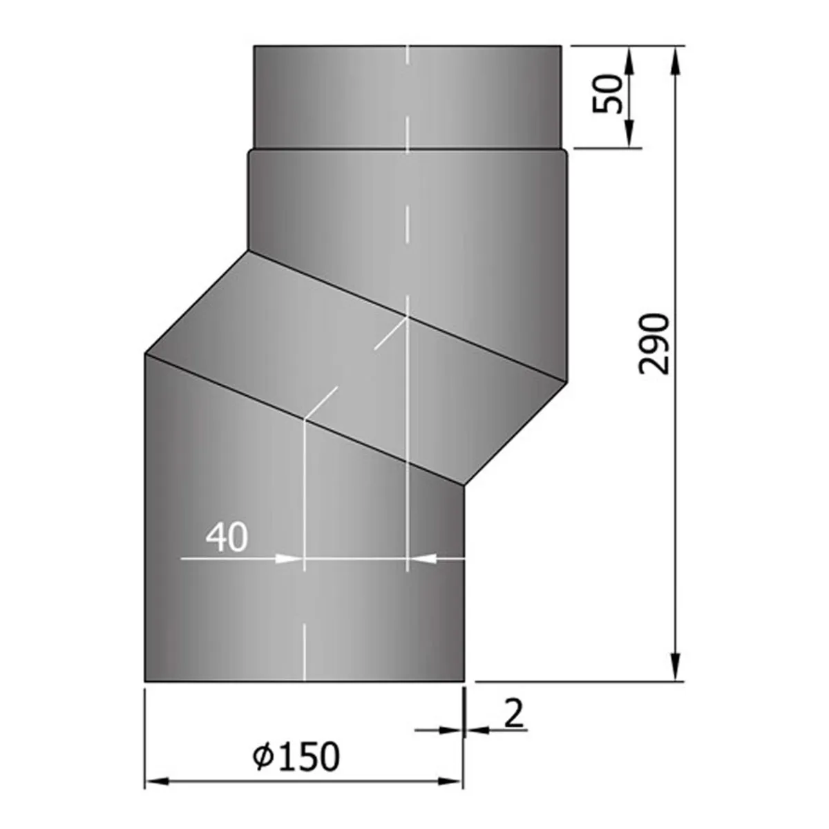 S-Bøjning Forskyder 20-80 mm Ø150 mm - Grå - 40 mm