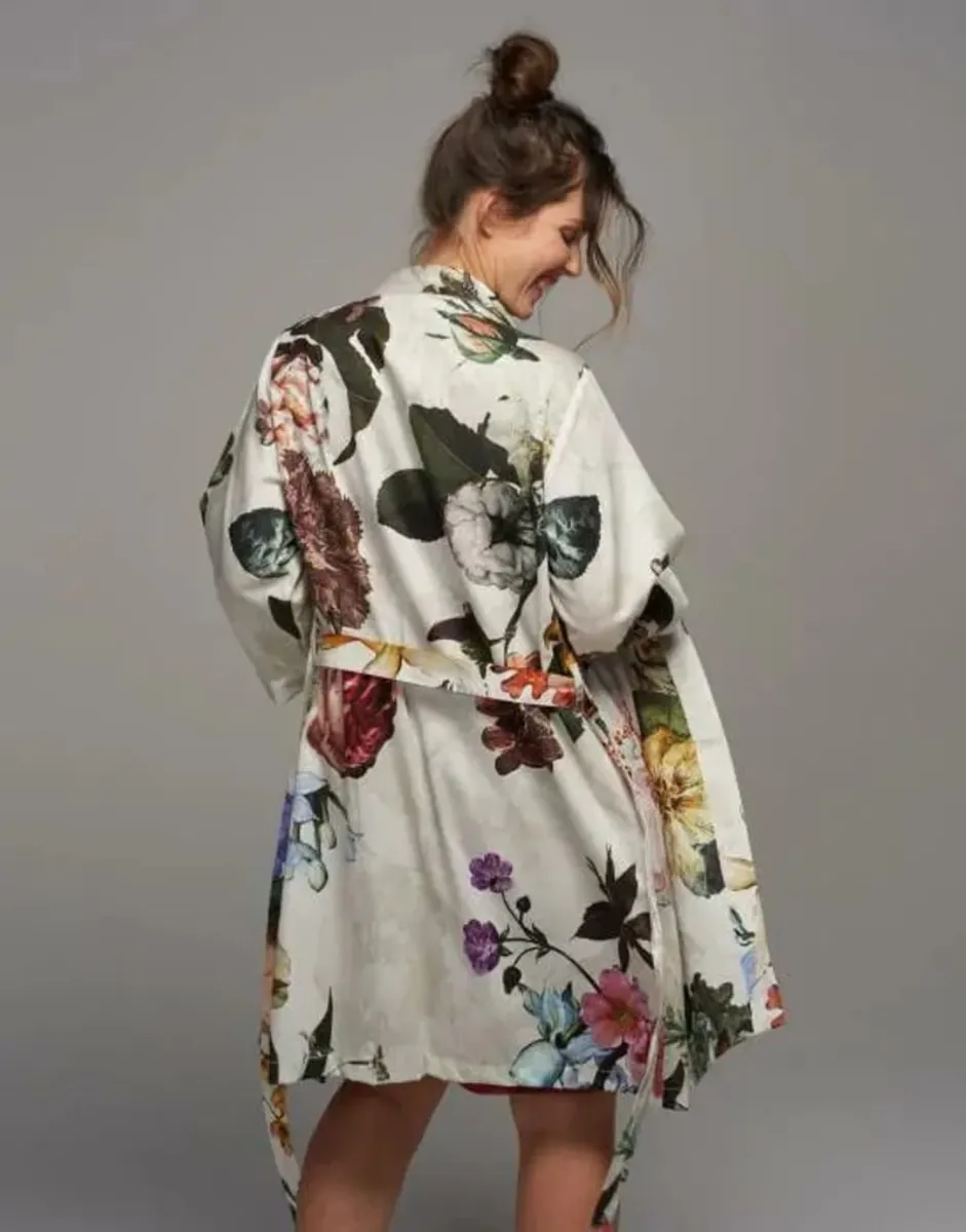 S Fleur Kimono ECRU 100% Cotton Satin