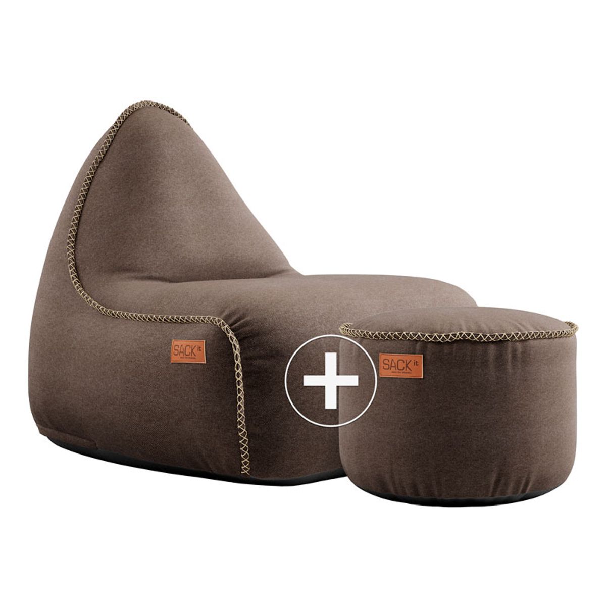 SACKit Canvas Lounge Chair og Pouf - Brun