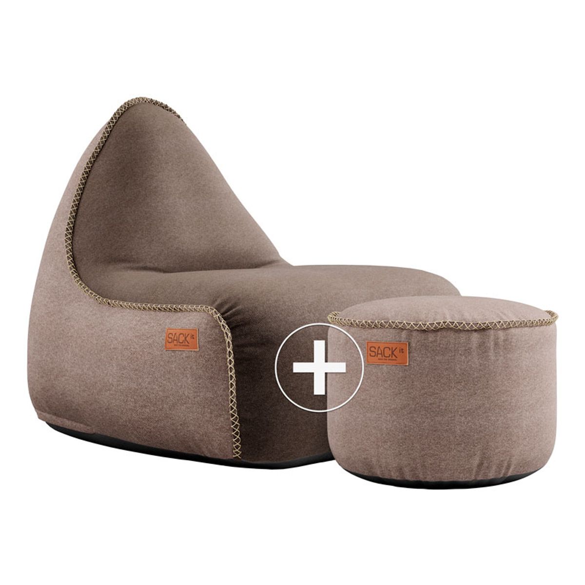 SACKit Canvas Lounge Chair og Pouf - Brun/Sand