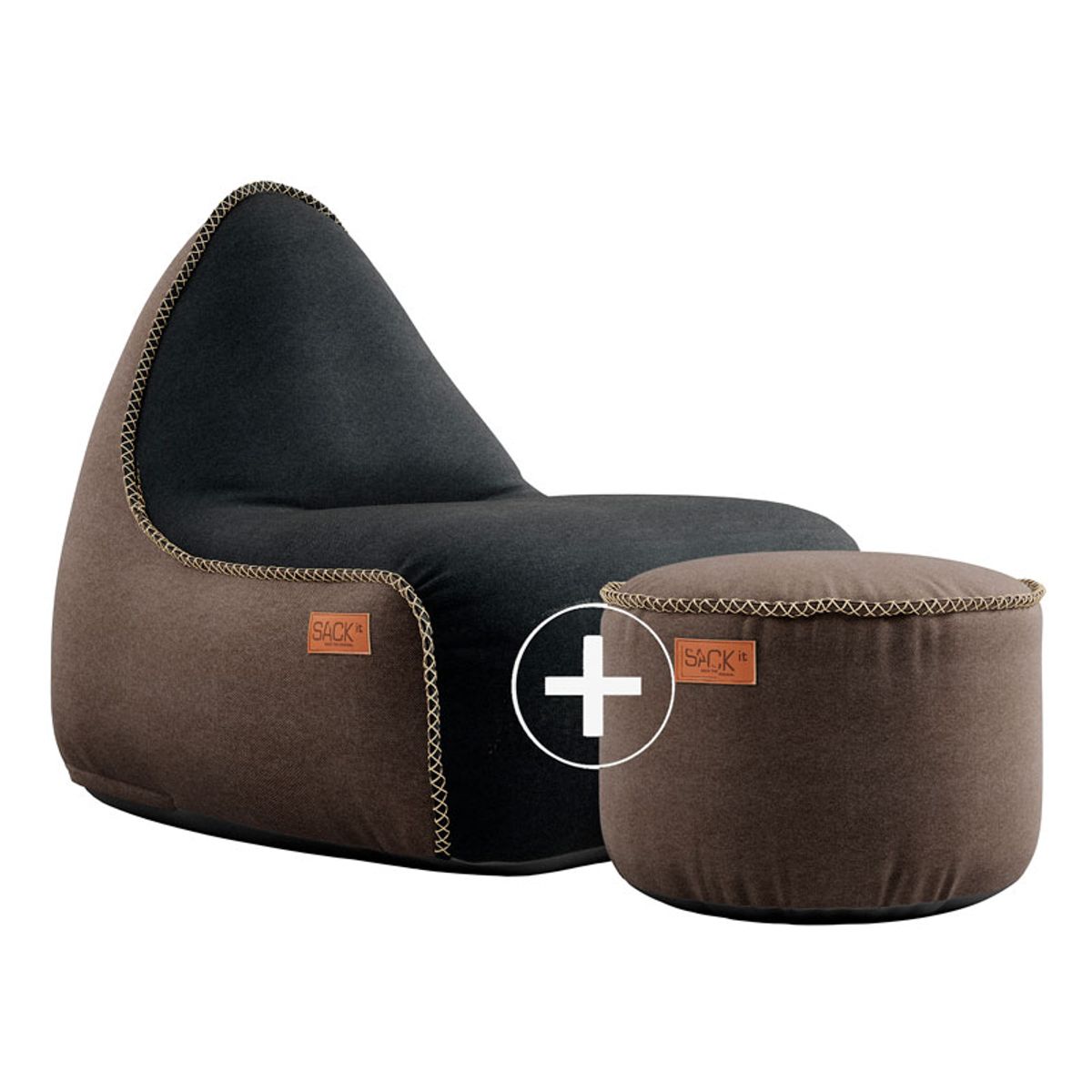 SACKit Canvas Lounge Chair og Pouf - Sort/Brun+Brun