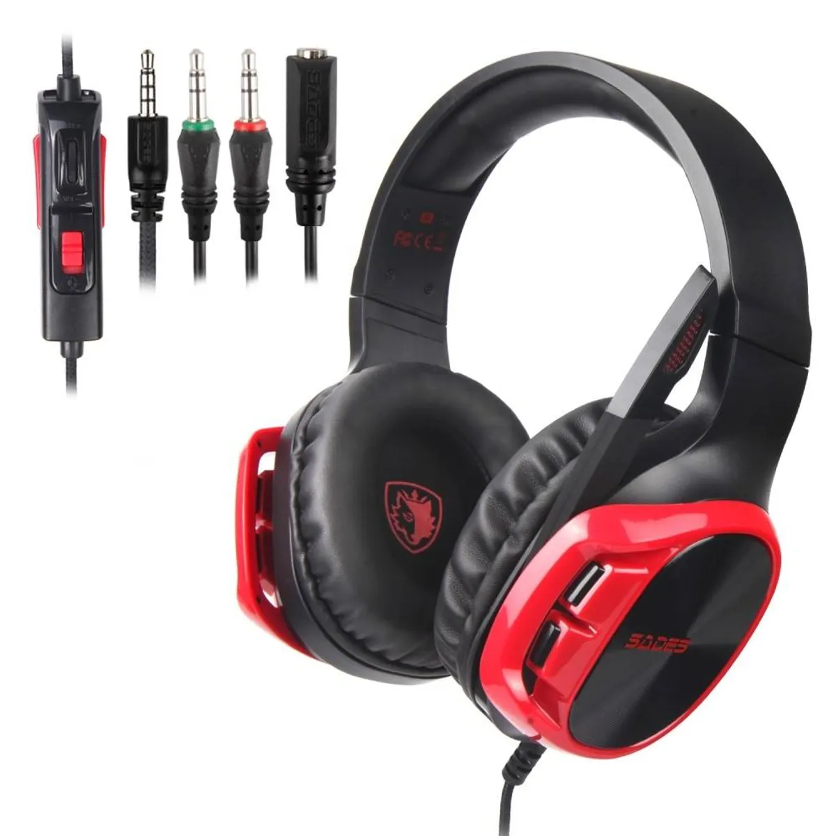 SADES R17 - GAMING Over-Ear Høretelefoner - Med LED Lys & mikrofon - 3.5mm kabel - 1.5m - Rød