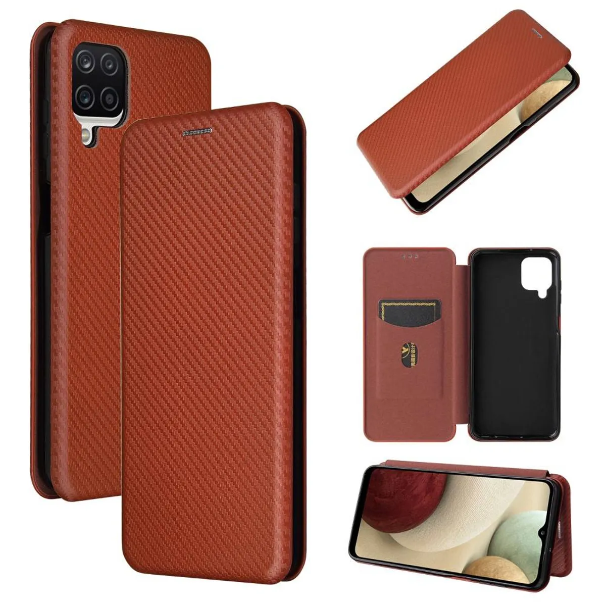 Samsung Galaxy M12 / A12 - Cover i børstet design med aftagelig kickstand - Brun