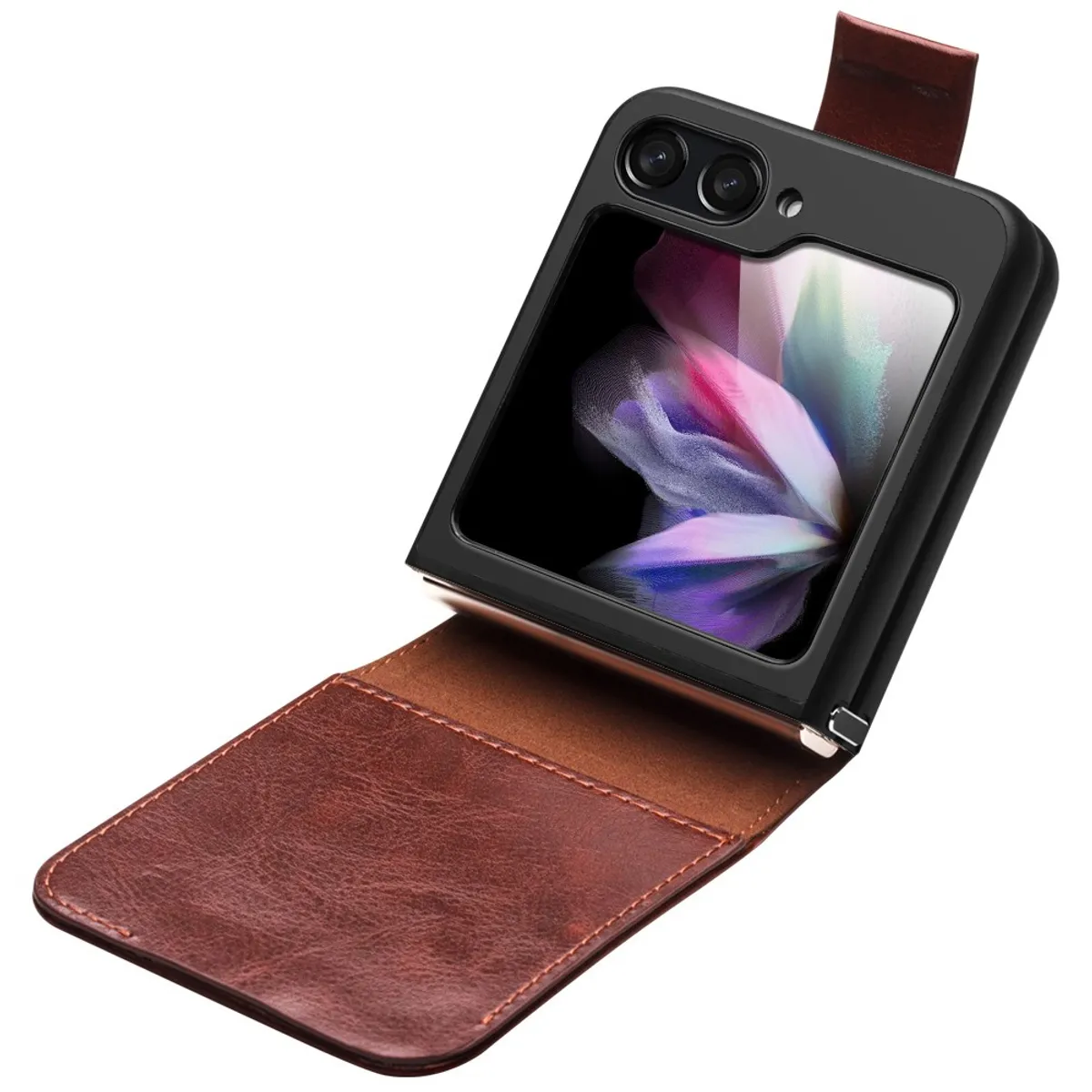 Samsung Galaxy Z Flip5 - QIALINO Classic Slim ægte læder cover - Mørkebrun