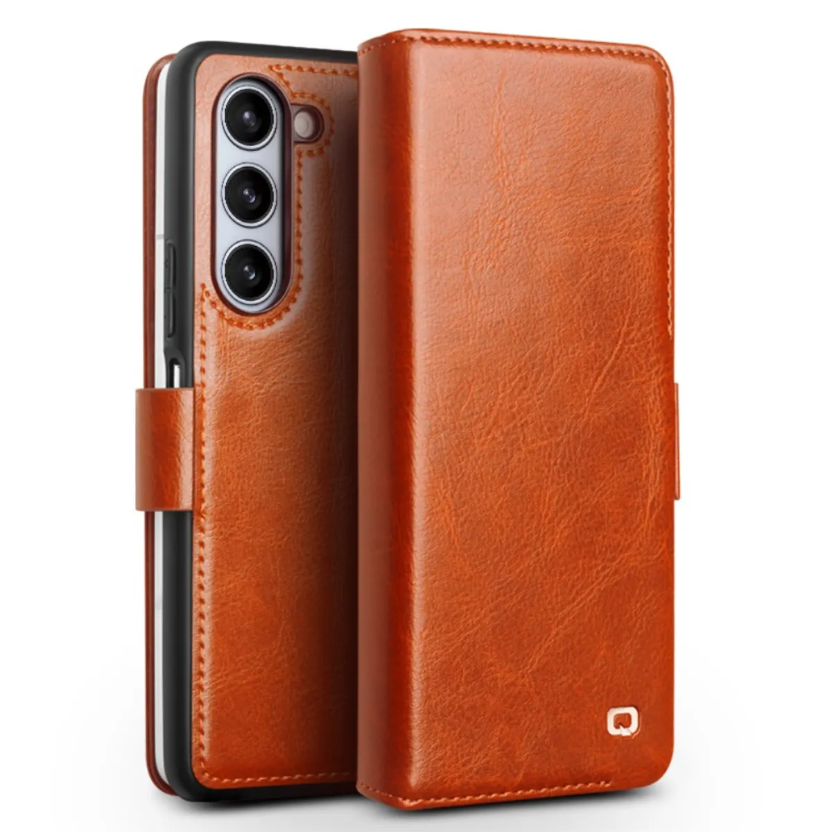 Samsung Galaxy Z Fold5 - QIALINO Classic Slim ægte læder cover - Lysebrun