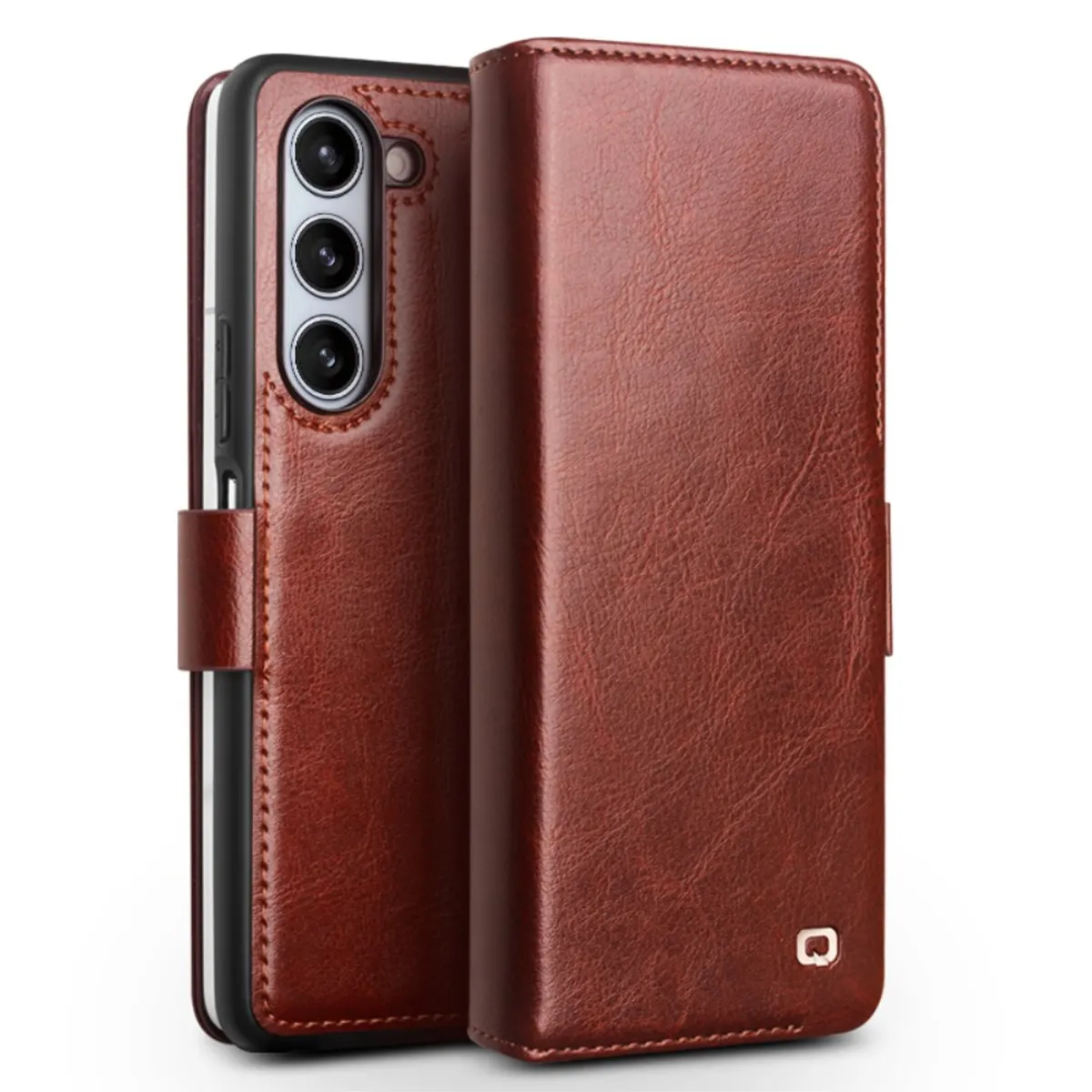 Samsung Galaxy Z Fold5 - QIALINO Classic Slim ægte læder cover - Mørkebrun