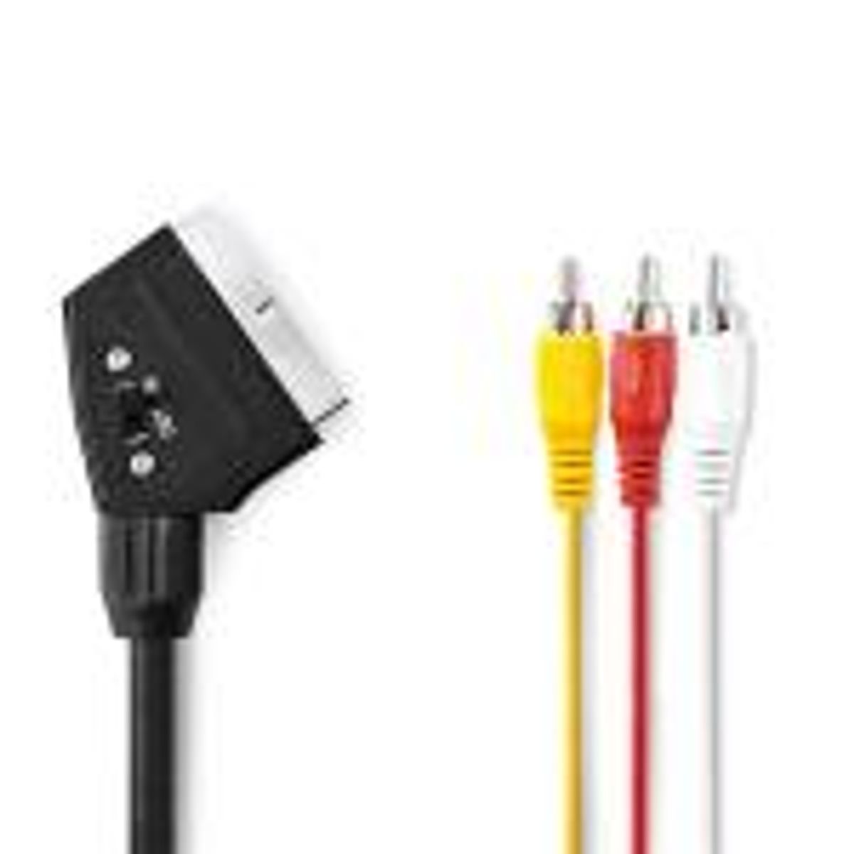 SCART-kabel | SCART Han | 3x RCA Han | Nikkelplateret | Omskiftelig | 480p | 2.00 m | Runde | PVC | Sort | Plastikpose