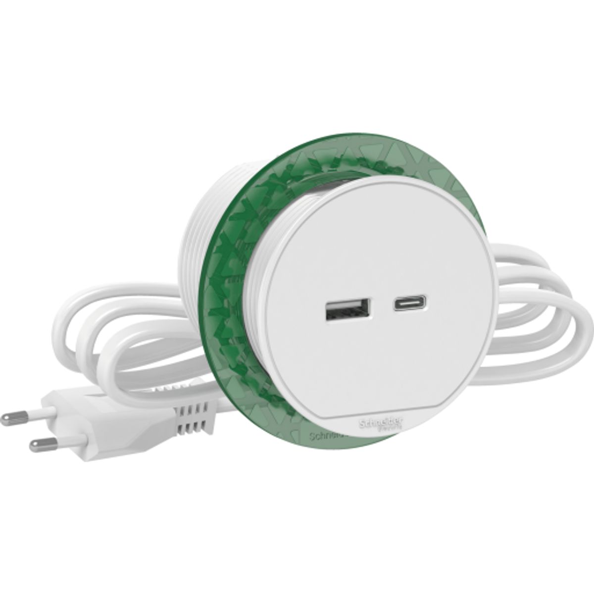 Schneider Unica+ bordoplader med USB-A+C i hvid