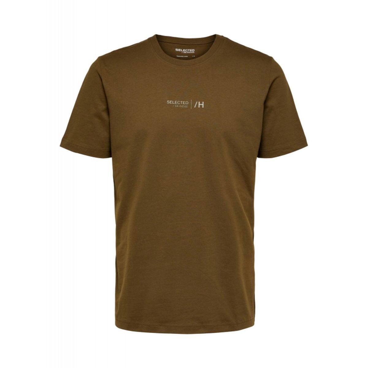 Selected Boris printet T-shirt i dark olive med rund hals til herre