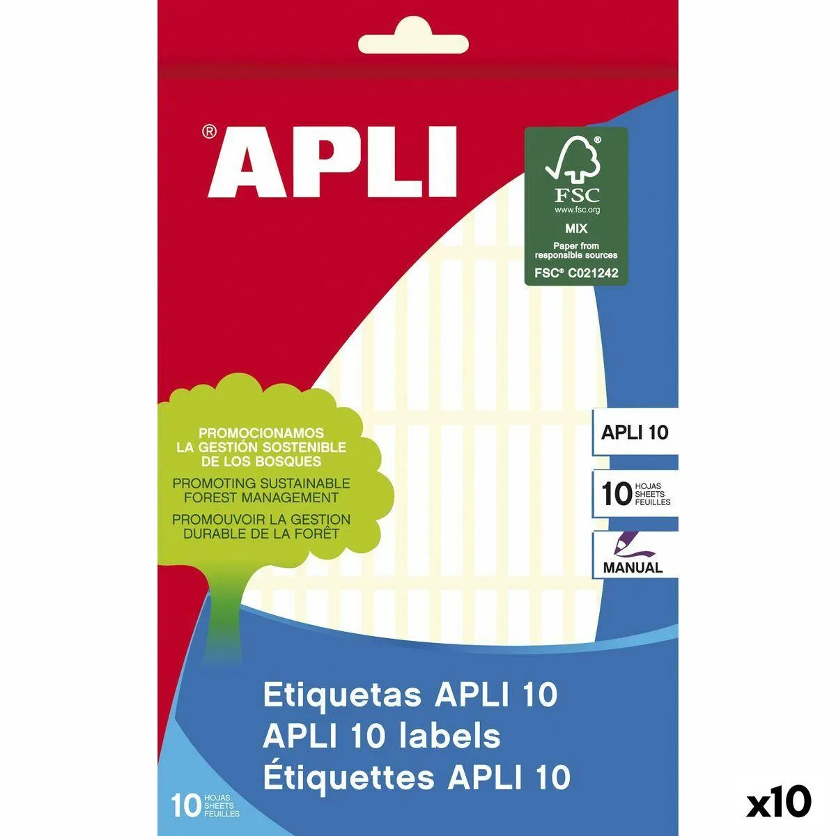 Selvklæbende etiketter Apli Hvid 10 Ark 5 x 35 mm (10 enheder)