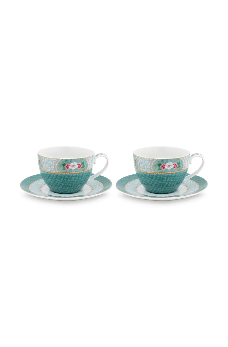 Set/2 Cups & Saucers Blushing Birds Blue 280ml