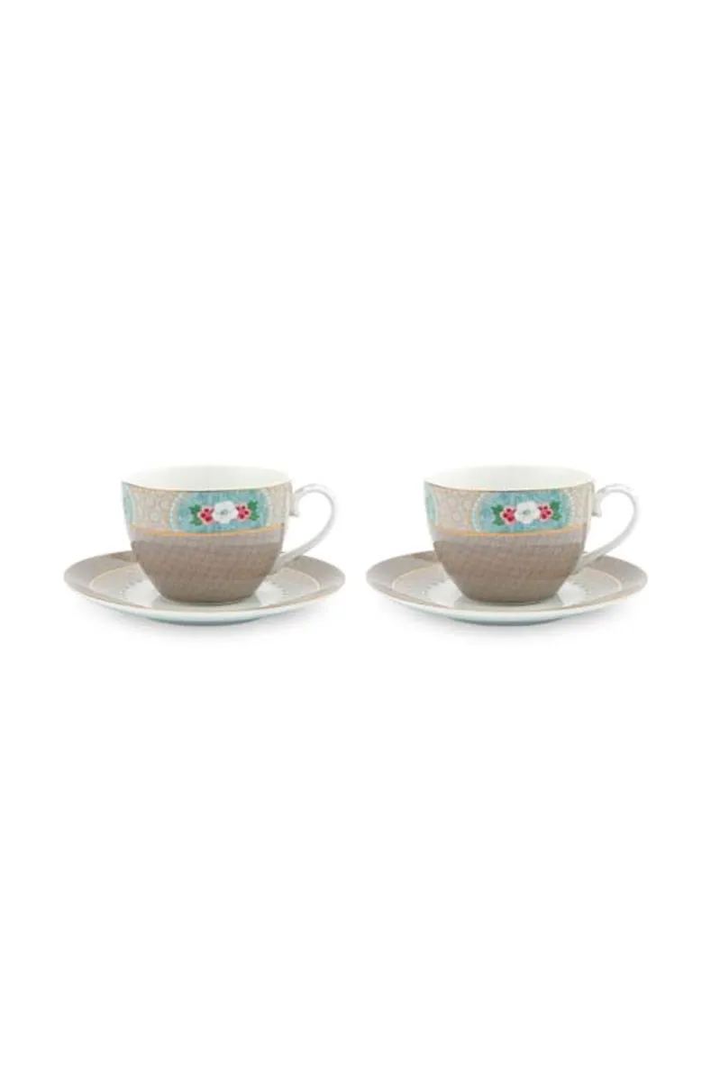 Set/2 Cups & Saucers Blushing Birds Khaki 280ml