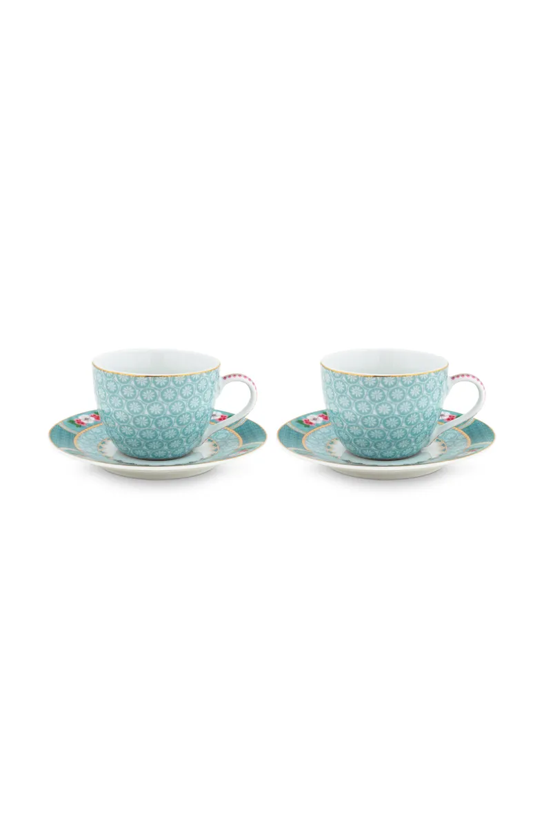 Set/2 Espresso Cups & Saucers Blushing Birds Blue 120ml