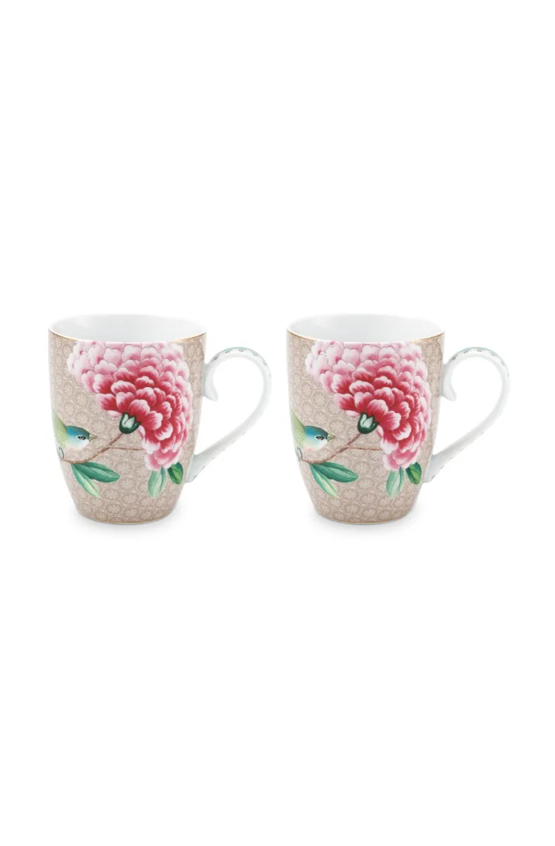 Set/2 Mugs Large Blushing Birds Khaki 350ml